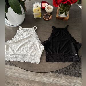 2 women's small S SHEIN cropped tops lace white black lot